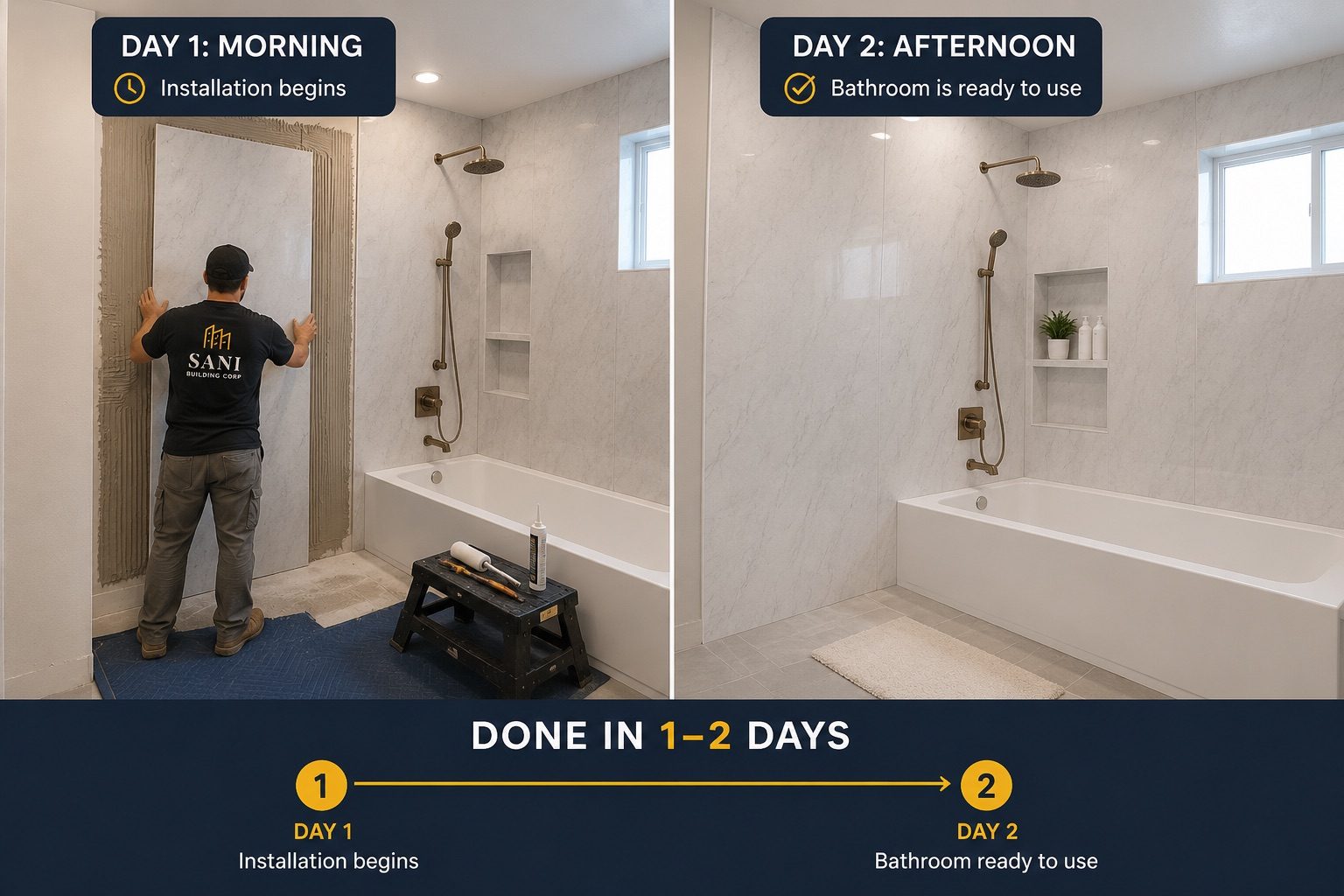Finished marble panel bathroom