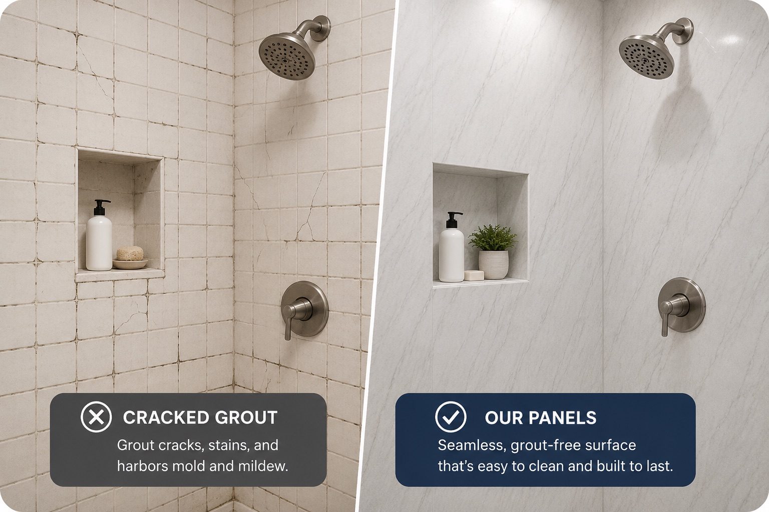 Seamless panel wall with no grout lines