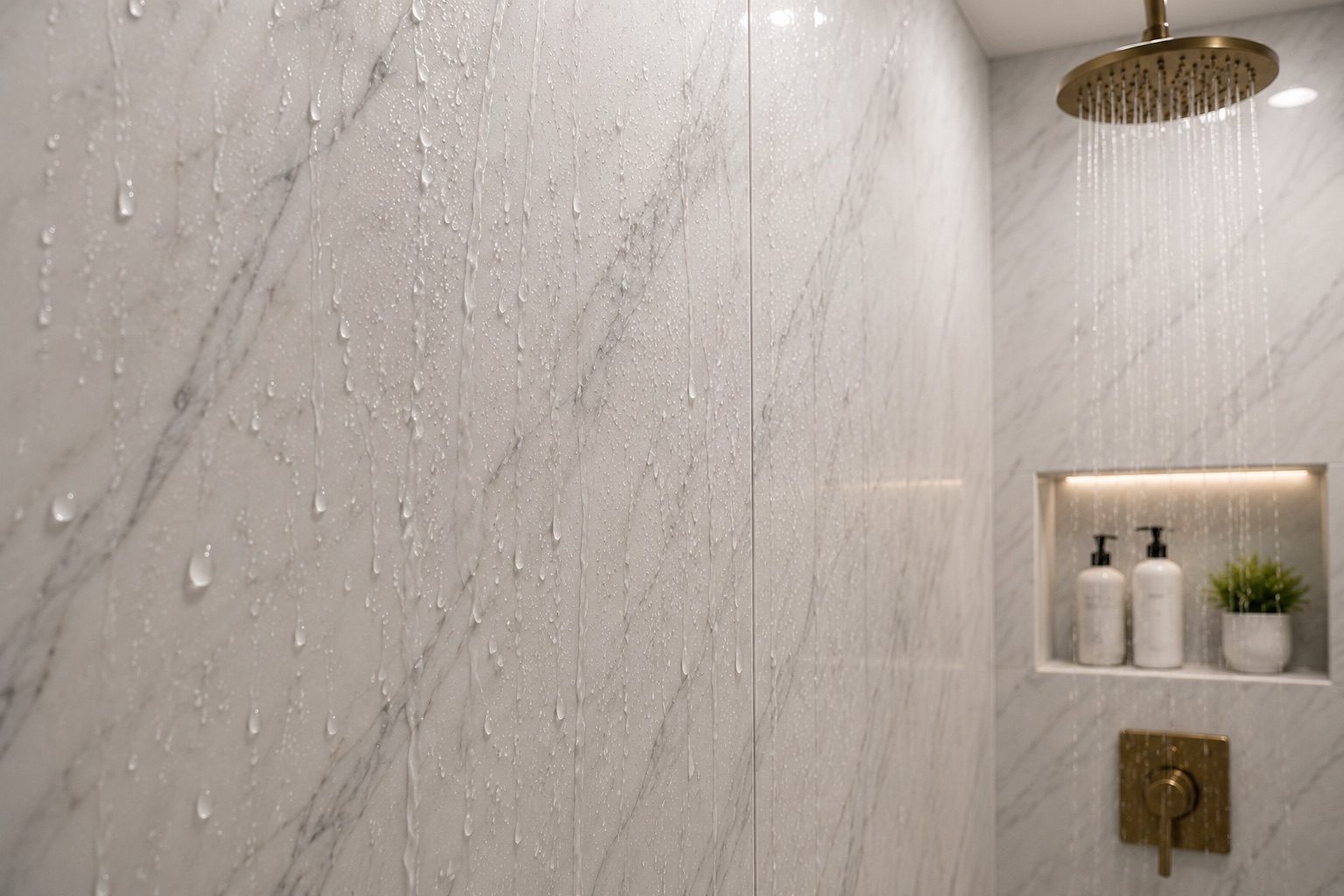 Waterproof seamless marble shower panels
